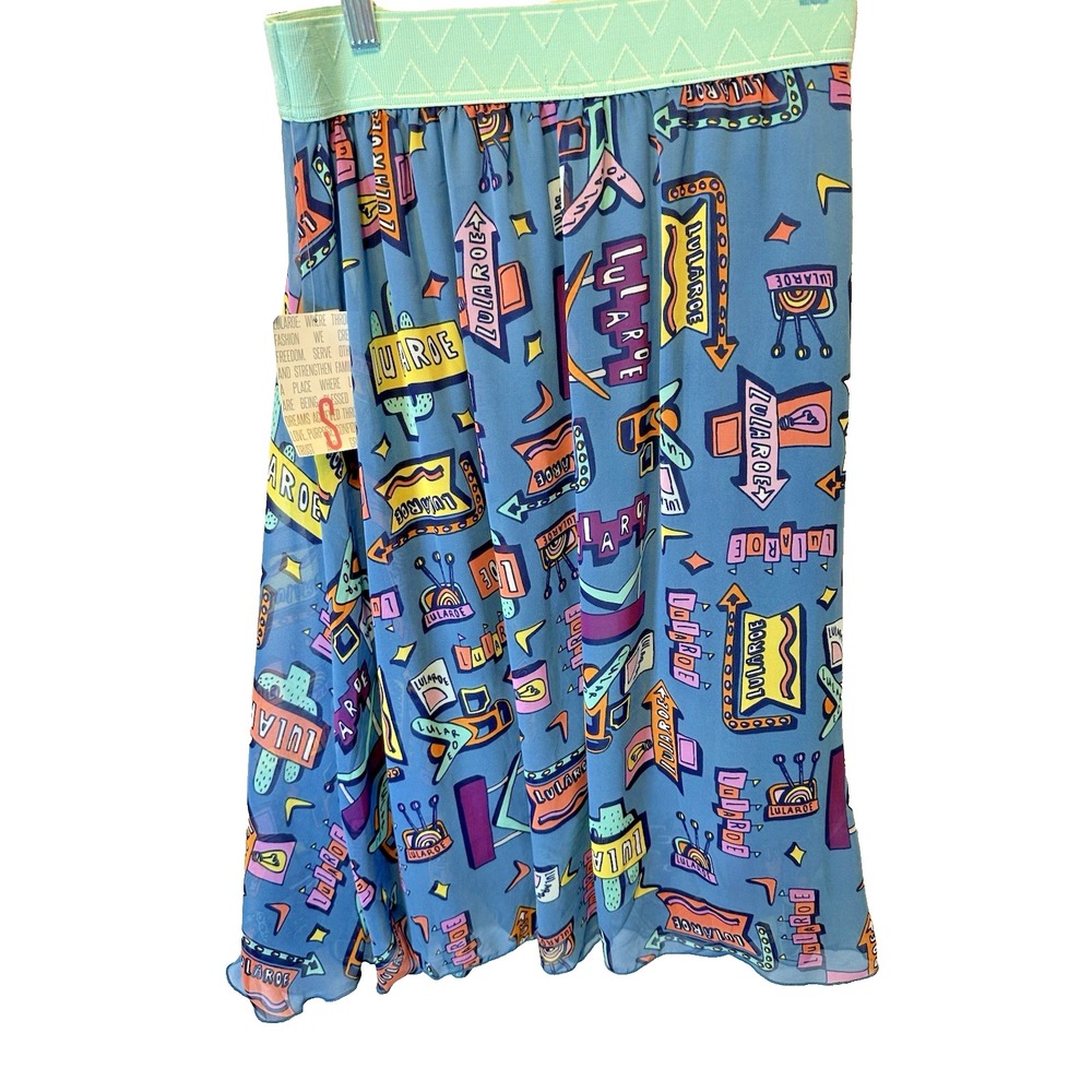 LuLaRoe Lola Skirt S Retro Neon Diner Vegas Logo Signs NWT - Picture 6 of 9